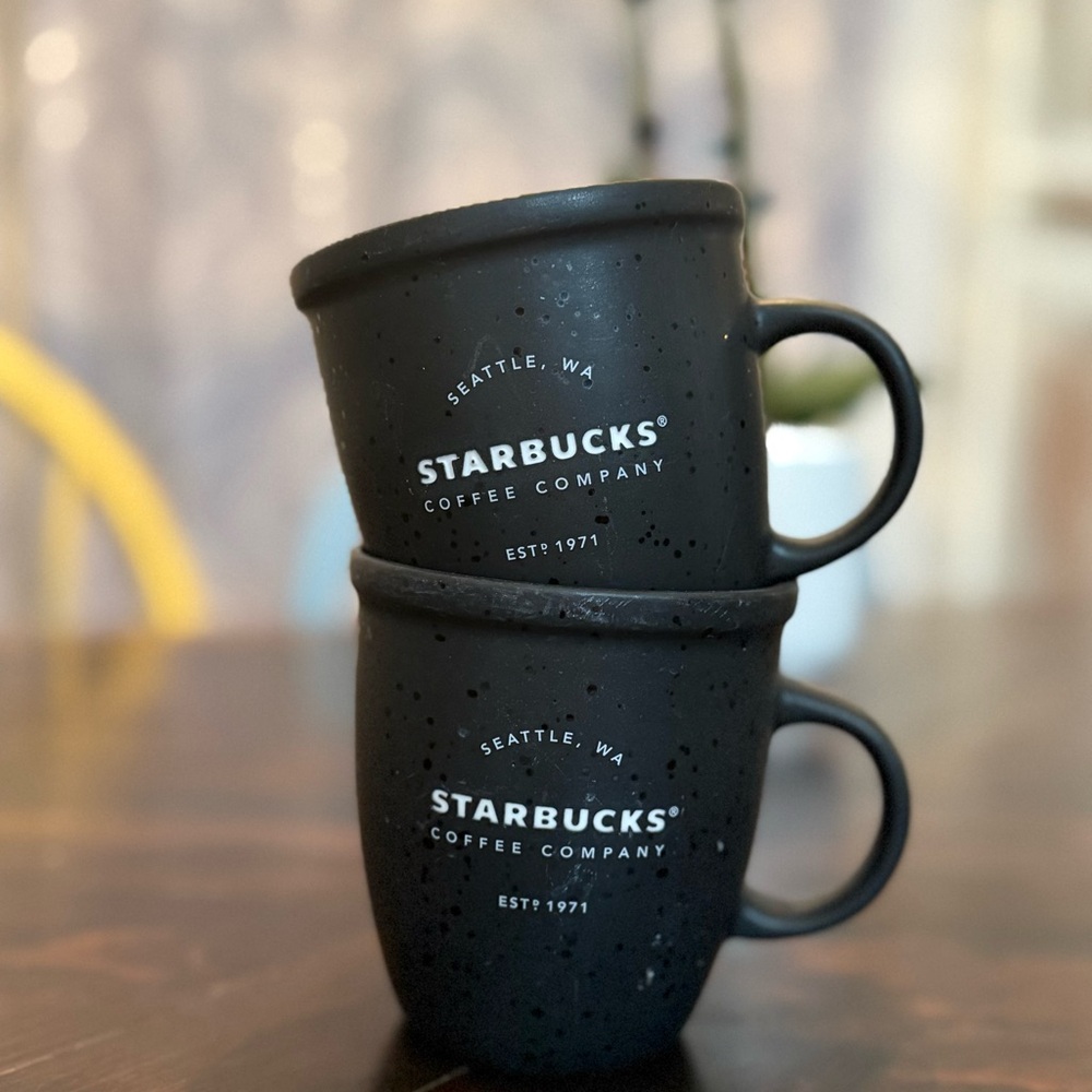 Set of 2 Starbucks 2016 Abbey Laser Etched Black Coffee Mug 12 Fl Oz